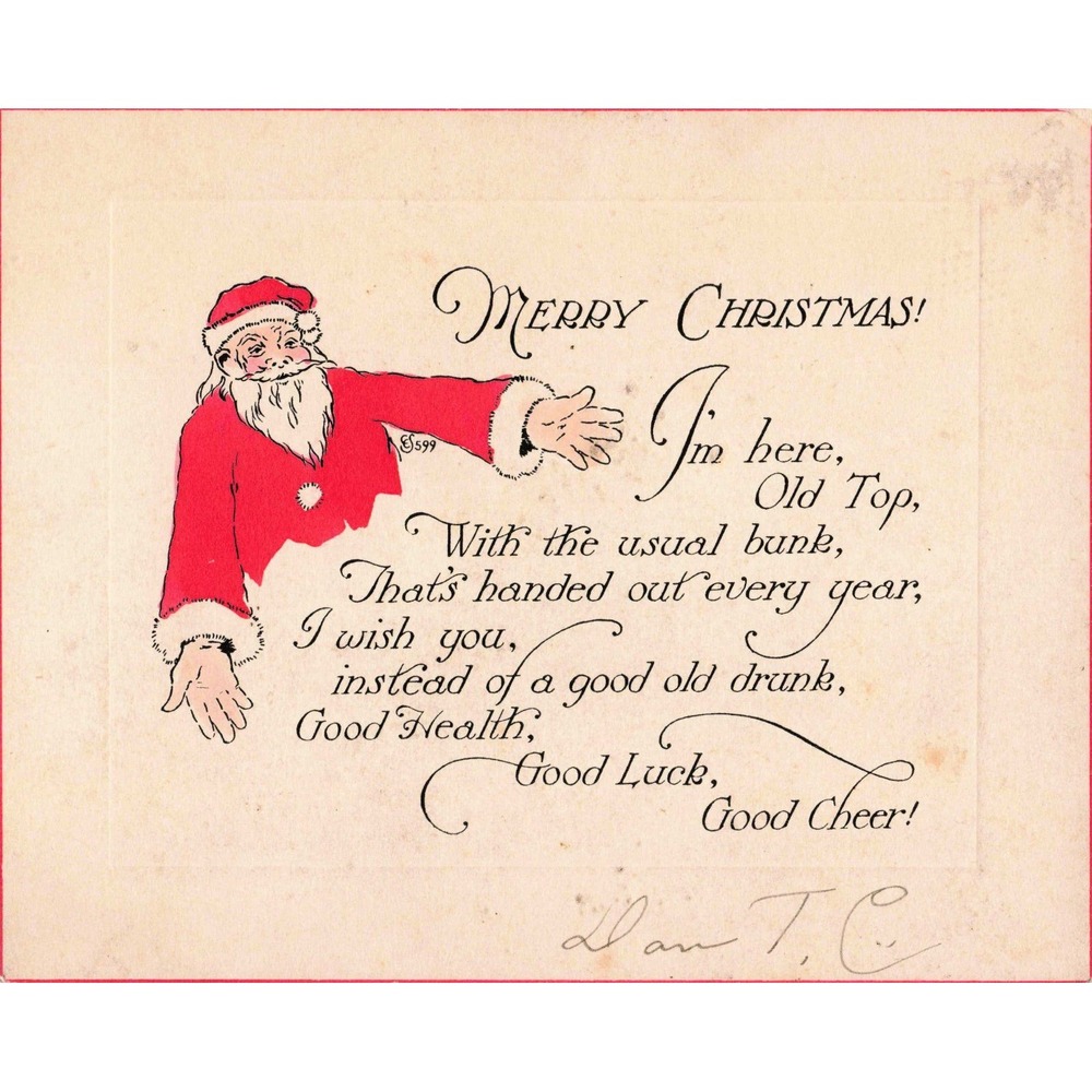 Vintage Santa Claus Humorous Christmas Card Merry Christmas Old Top VG